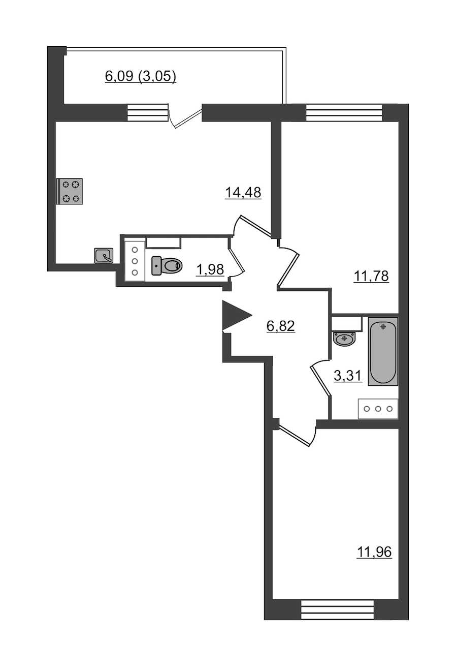 Двухкомнатная квартира в : площадь 53.57 м2 , этаж: 5 – купить в Санкт-Петербурге